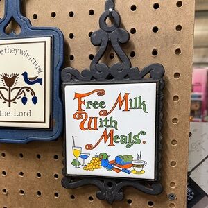 Vintage cast iron trivet  Colorful Text